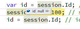 DynamicObjectを使った例 - デバッガーでの値のチェック - 「まだ session.Id は無いので、id は null」